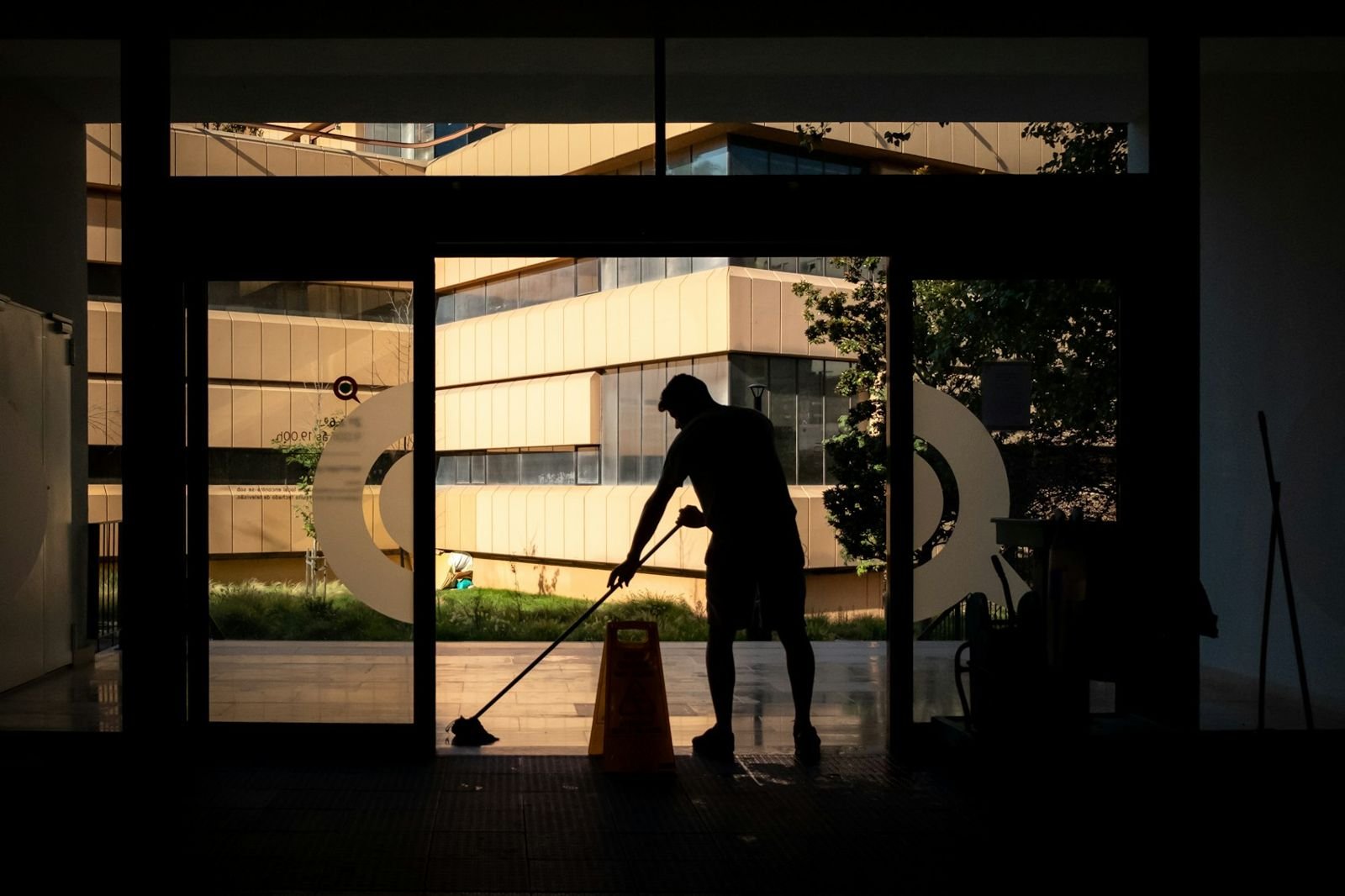 Commercial lobby being cleaned
