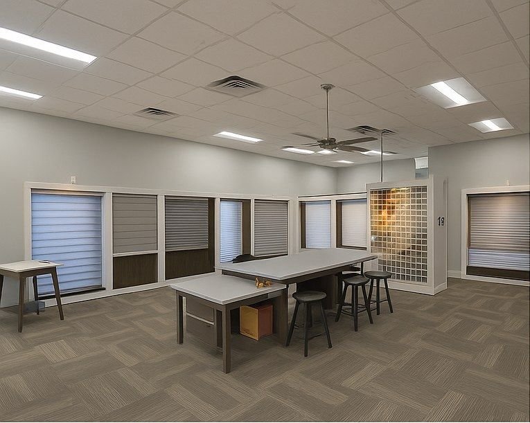 Gallery showroom with installed window fixtures